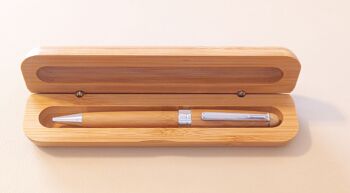 Stylo à bille classique en bambou dans une boîte en bois assortie. 1