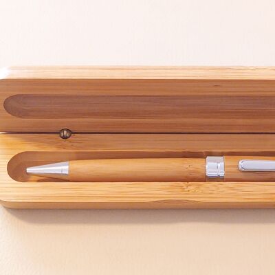 Classic Bamboo Ballpoint Pen in a matching wooden holder box.