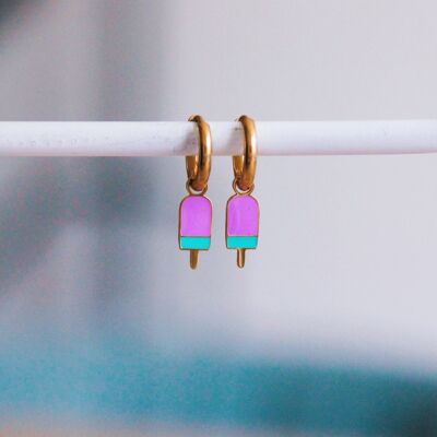 Stainless steel hoop earrings with popsicle - pink/green