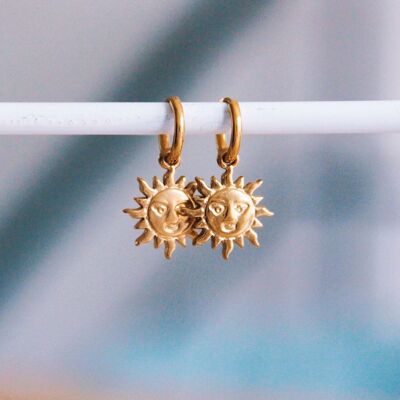 Stainless steel hoop earrings with sun :) - gold