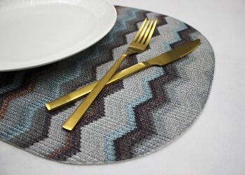 Set de table 6 sets ovale simili cuir zigzag gris bleu rose 5