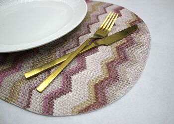 Set de table 6 sets ovale simili cuir zigzag gris bleu rose 6