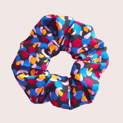 MONICA scrunchie / Blue burgundy mauve polka dot print