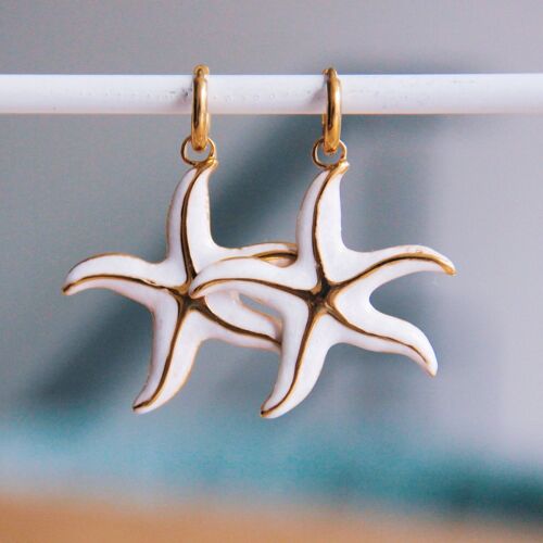 Steel hoop earrings with XL starfish - mother of pearl/gold