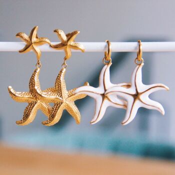 Boucles d'oreilles créoles en acier avec étoile de mer XL - nacre/or 3