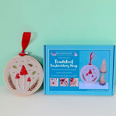 Bead Embroidery Craft Kit - Toadstool.  Craft kit for adults. A creative gift idea.