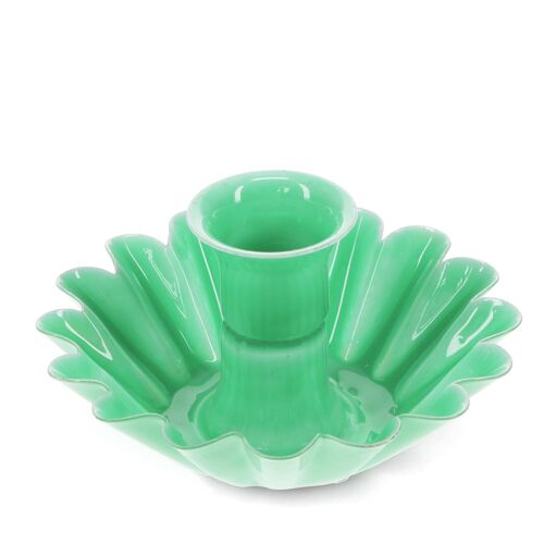 Enamel cupped flower candle holder - Green