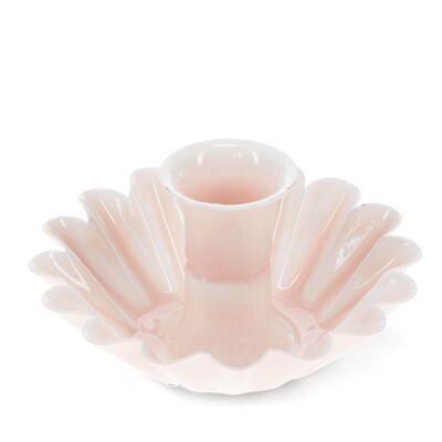 Enamel cupped flower candle holder - Pink