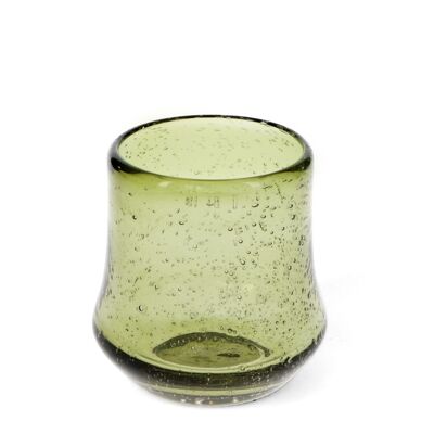 Hand blown bubble glass tumbler - Olive green