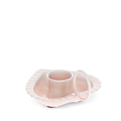 Enamel heart-shaped chamberstick candle holder - Pink