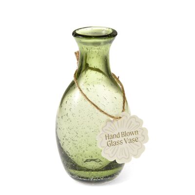 Hand blown bubble glass vase - Olive green