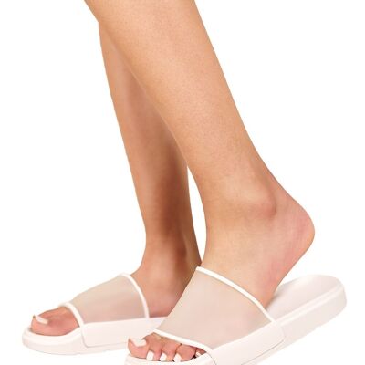 WHITE SLIDER SANDAL WITH CLEAR STRAP MULE