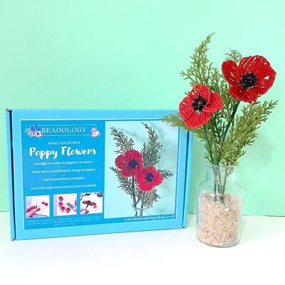 Beaded Flower Kit - Poppy. Craft kit for adults. A creative gift idea.