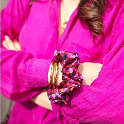 ROSA Scrunchie / Polyester bedruckt mit Punkten, rot, rosa, bordeauxrot