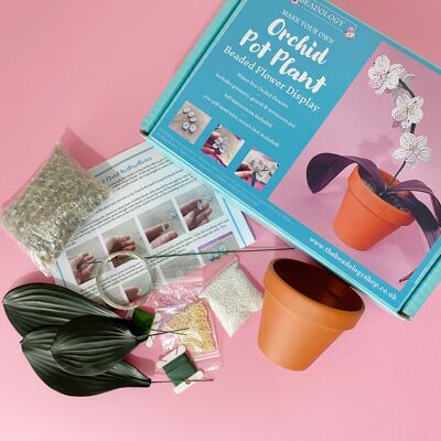 Beaded Flower Kit - Orchid Pot Plant.  Craft kit for adults.  A creative gift idea.