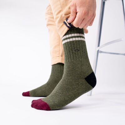 Calzini retrò in cotone pettinato - Kaki e bianco
