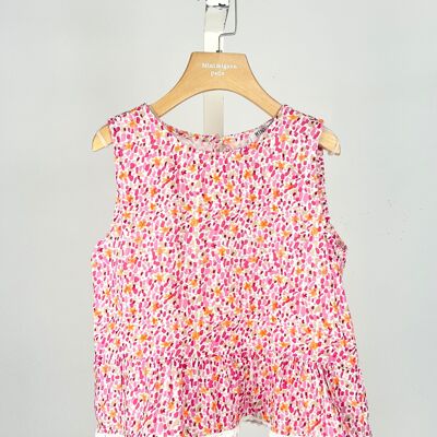 Sleeveless printed top with lace for girls