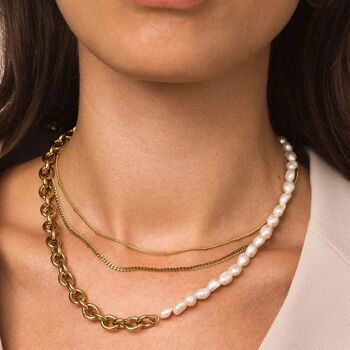 Collier Aniela - 2 rangs, chaîne avec boules et maille gourmette en acier inoxydable 2