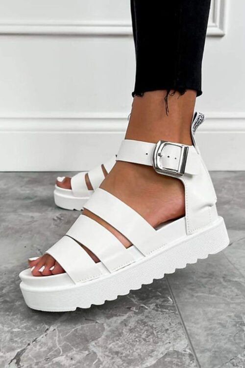 White Gladiator Chunky Strappy Sandals