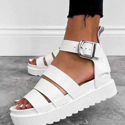 White Gladiator Chunky Strappy Sandals