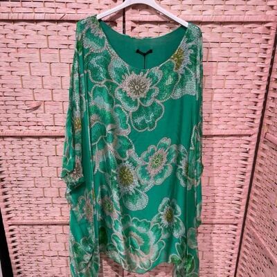 Women's Long Silk Blouse with Flower Design and One Size