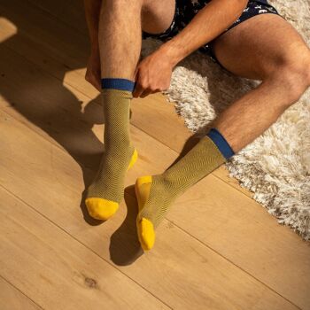 Chaussettes en coton peigné Unies - Kaki (jaune-beige)