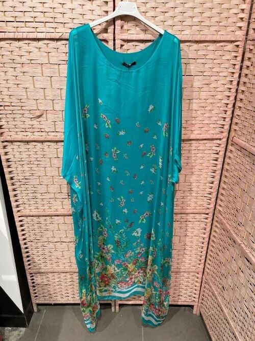 Vestido Largo Seda para Mujer con Mangas y Precioso Diseño