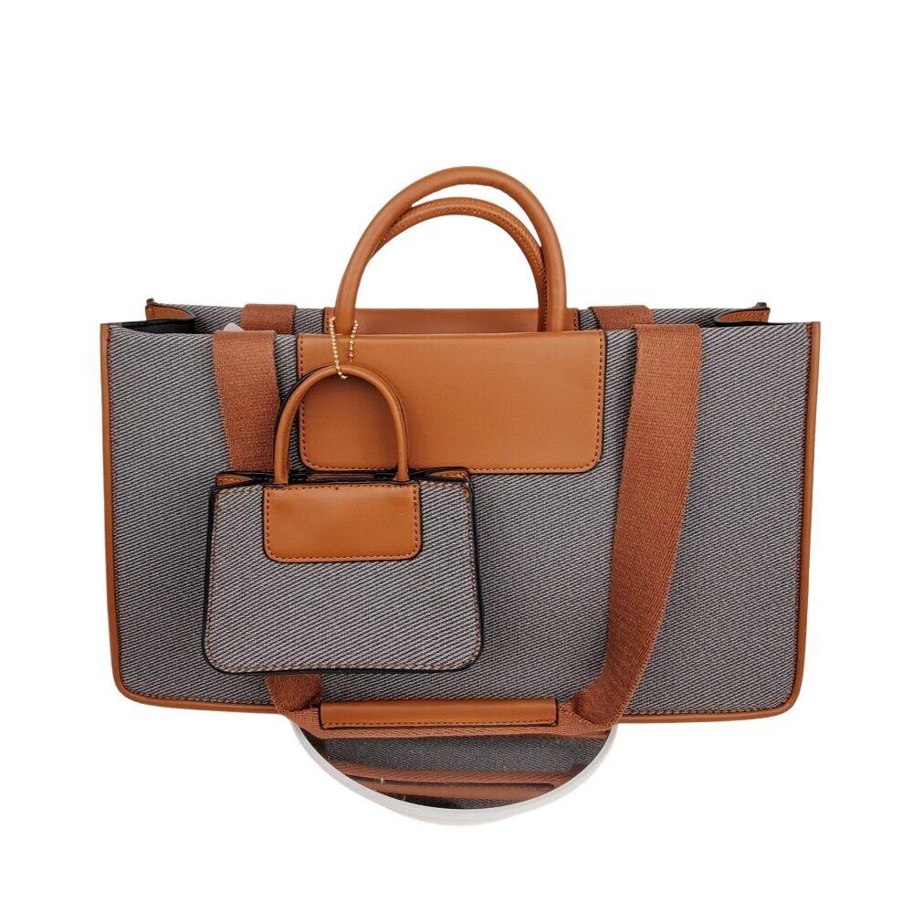 Sac fourre-tout de grande taille en cuir PU léger et tissus de haute qualité joli motif extérieur sac à bandoulière avec joli petit sac 8886