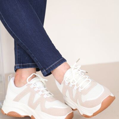 CREAM CHUNK SOLE DESIGNER LACE UP TRAINERS