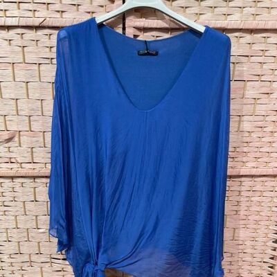 Silk Blouse with Neckline, One Size and Solid Colors for Women