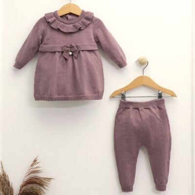 Organic Cotton 0-12M Baby Knitwear Frilled Collar Pearl Set
