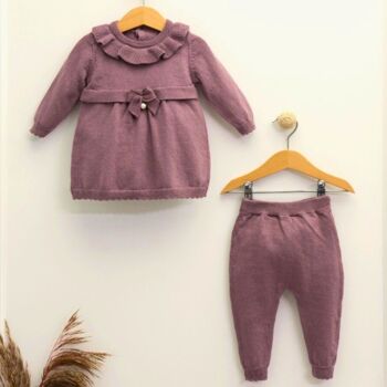 Ensemble de tricots en coton biologique pour bébé de 0 à 12 mois, ensemble de quatre tailles, col à volants et perles 2