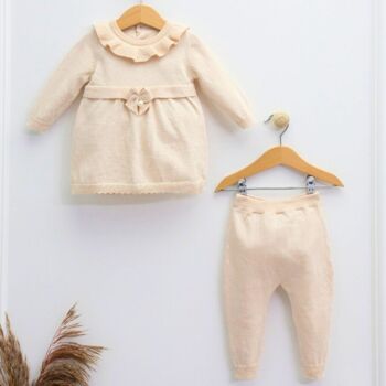 Ensemble de tricots en coton biologique pour bébé de 0 à 12 mois, ensemble de quatre tailles, col à volants et perles 3