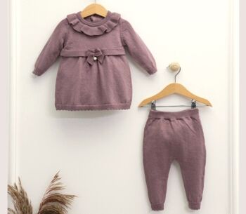 Ensemble de tricots en coton biologique pour bébé de 0 à 12 mois, ensemble de quatre tailles, col à volants et perles 4