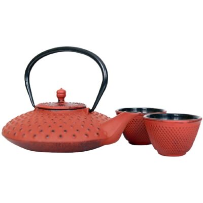 Pack 3 Red cast iron teapots these 2 bowls