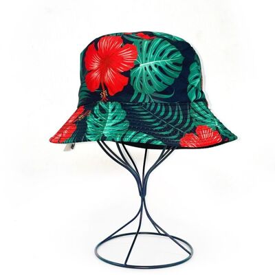 Cappello da pescatore reversibile con stampa di foglie e fiori