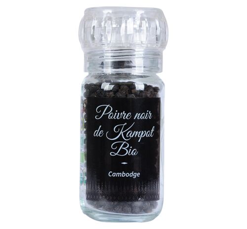 Pack 6 Poivre noir de Kampot - IGP - Biologique - Premium - en grains - 45g - Moulin
