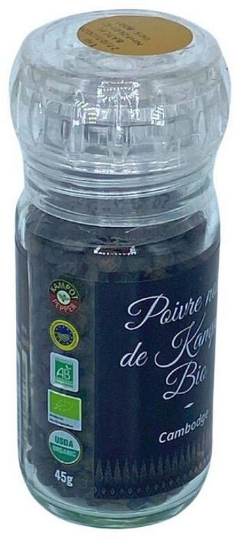 Pack 6 Poivre noir de Kampot - IGP - Biologique - Premium - en grains - 45g - Moulin 2