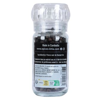 Pack 6 Poivre noir de Kampot - IGP - Biologique - Premium - en grains - 45g - Moulin 3