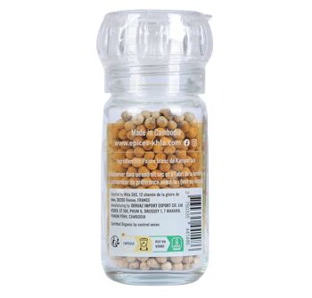 Pack 6 Poivre blanc de Kampot - IGP - Biologique - Premium - en grains - 45g - Moulin 3
