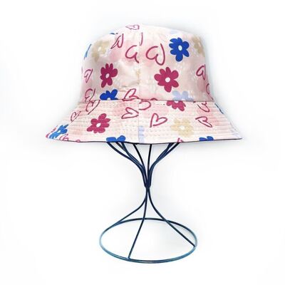 Reversible bucket hat with heart and flower print