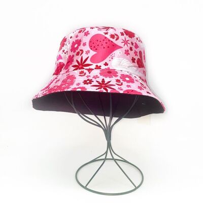 Cappello bucket reversibile con stampa di fiori e cuori