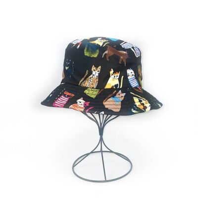 Reversible cat print bucket hat