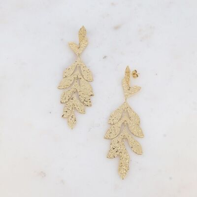 Dangle earrings - stainless steel with hammered foliage