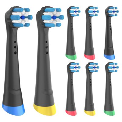 Têtes de brosse compatibles avec les brosses à dents Oral B IO (pack de 8) noires