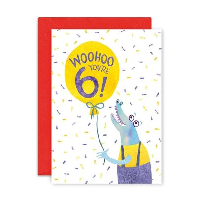 Tarjeta de felicitación Seis años de cocodrilo individual