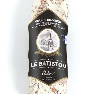 Saucisson sec Pur Porc au jambon et au vin AOP des Côtes du Rhône Grande Tradition 250g NU