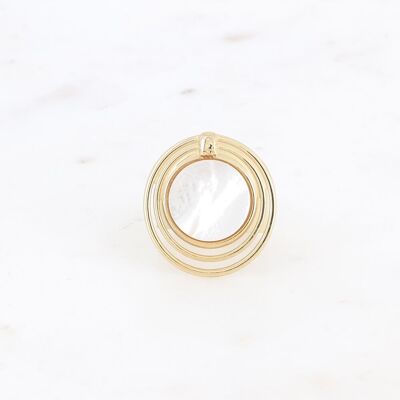 Ring - 3 circles in stainless steel and round natural stone