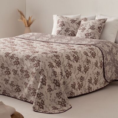 Light cotton jacquard quilt between spring and summer floral design in mauve tone ILALA