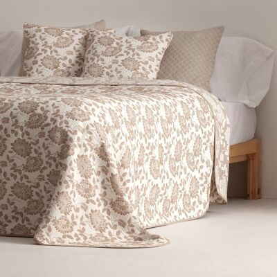 Colcha jacquard ligera algodón entretiempo primavera verano diseño floral tono beige MOMBASA